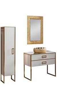 Комплект мебели ARMADI ART Monaco 100 с пеналом, столешницей белой, фурнитура золото РАСПРОДАЖА